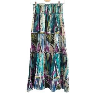 Raga Anthropologie Maxi Skirt Boho Peasant Smocked Waist Multicolored Small NWOT